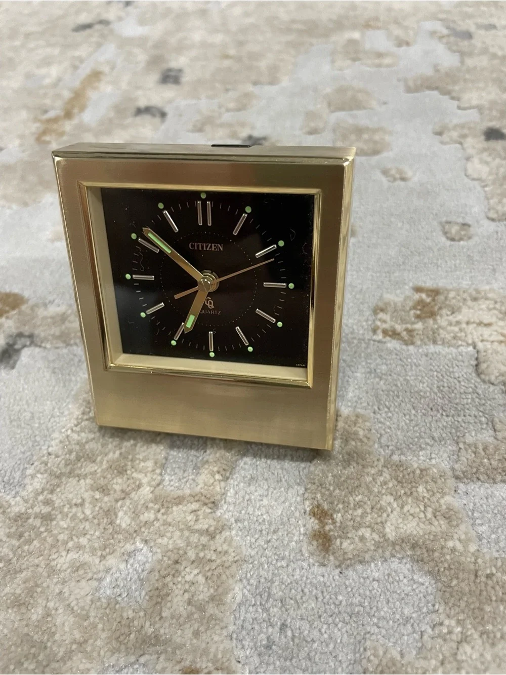 Citizen Gold Frame Clock with Black Dial and Luminous Markers